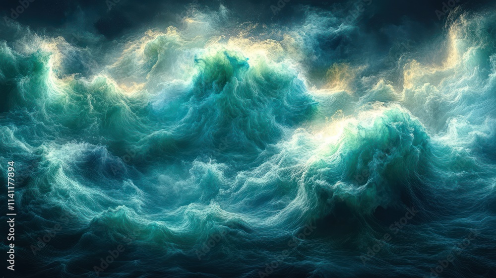 Fototapeta premium Abstract teal and blue waves texture.