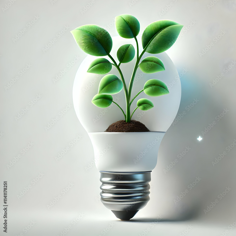 3D Plant sprouting from light bulb concept as A close up of a plant growing out of a light bulb set against a plain background representing innovation and sustainable solutions for businesses. as 3D I 3D Plant sprouting from light bulb concept as A close up of a plant growing out of a light bulb set against a plain background representing innovation and sustainable solutions for businesses. as 3D I