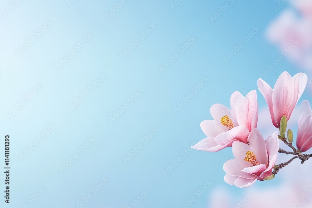 Fototapeta premium A pink flower with a stem is on a blue background
