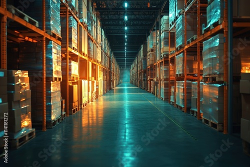 Warehouse operations overview industrial facility photography well-lit environment perspective logistics management