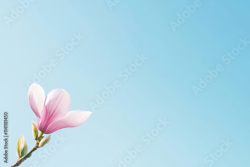 A pink flower is on a branch
