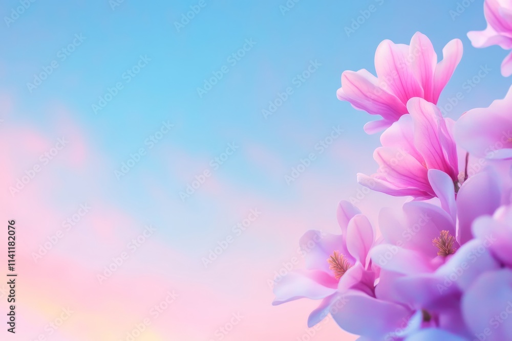 Fototapeta premium Pink flowers with green stems