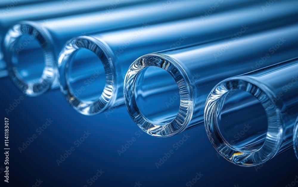 Minimalist Transparent Glass Tubes Overlapping Soft Light Blue Background Minimalist Transparent Glass Tubes Overlapping Soft Light Blue Background