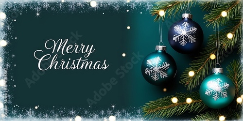 merry christmas card with hanging ball decoratoin photo