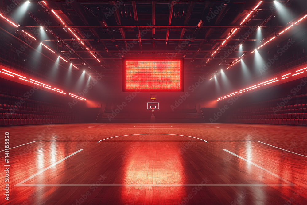 3D Render of Basketball Court in Red 3D Render of Basketball Court in Red