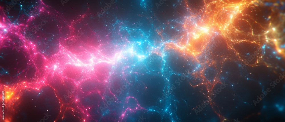 Abstract cosmic energy clash, vibrant pink, blue, and orange plasma colliding. Abstract cosmic energy clash, vibrant pink, blue, and orange plasma colliding.
