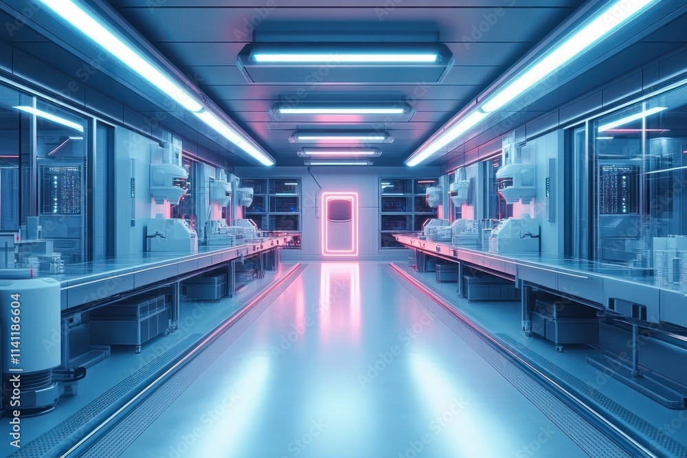 Futuristic Laboratory Interior with Advanced Technology and Sleek Design for Medical Research and Pharmaceutical Development Futuristic Laboratory Interior with Advanced Technology and Sleek Design for Medical Research and Pharmaceutical Development