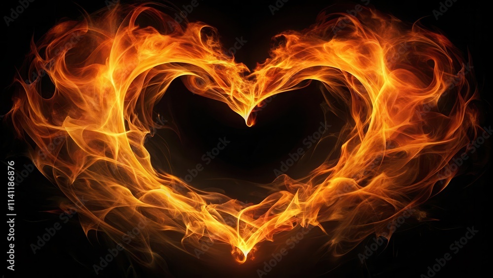 Fototapeta premium Fractal fire hearts design on black background, fractal, fire, hearts, black, background, abstract, digital art, vibrant, love