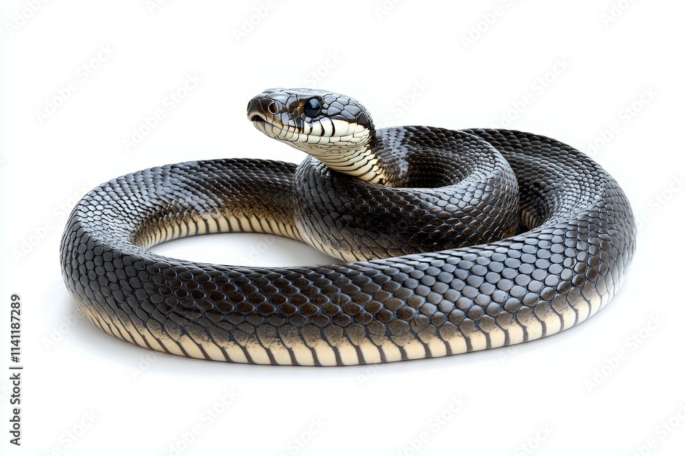 A black snake with a white head A black snake with a white head