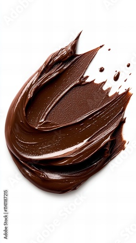 Wallpaper Mural A luscious swirl of rich, dark chocolate spread against a stark white background. The glossy texture and deep brown hue create a decadent image, perfect for food blogs or dessert-themed projects. Torontodigital.ca