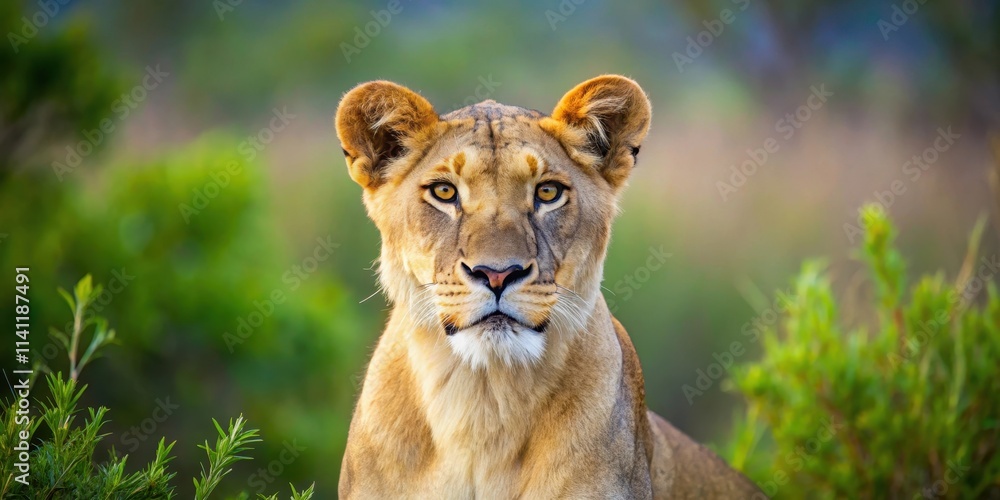 Obraz premium Alert lioness in natural habitat of Kruger National Park, South Africa, lioness, alert, predator, wildlife