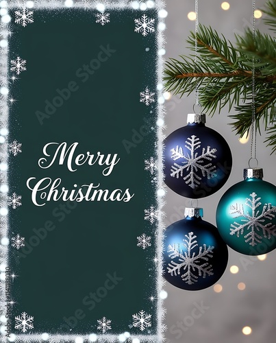 merry christmas card with hanging ball decoratoin photo