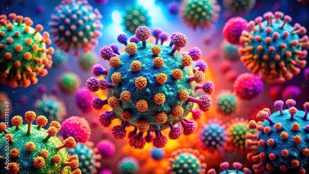 Fototapeta premium Colorful and abstract macro photography of a virus or microscopic tissue, macro, photography, virus, microscopic, tissue