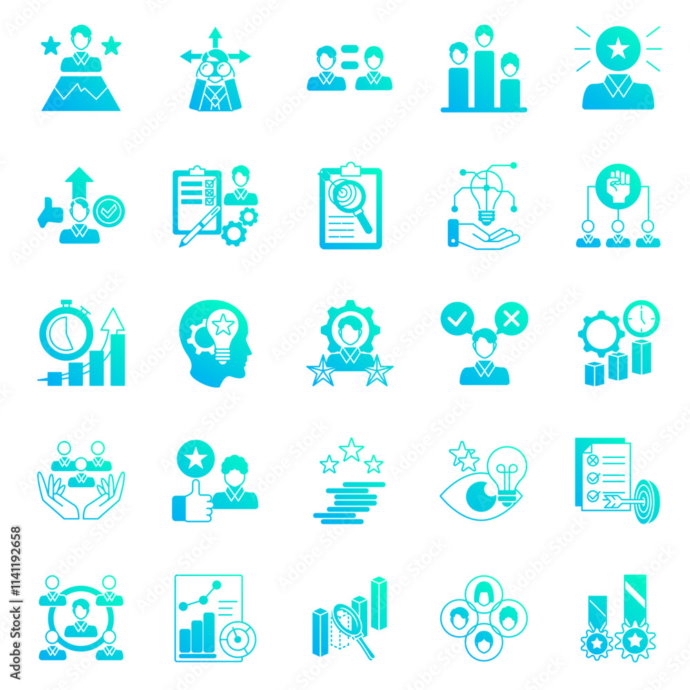 Meritocracy 25 icon bundle in gradient fill style Meritocracy 25 icon bundle in gradient fill style