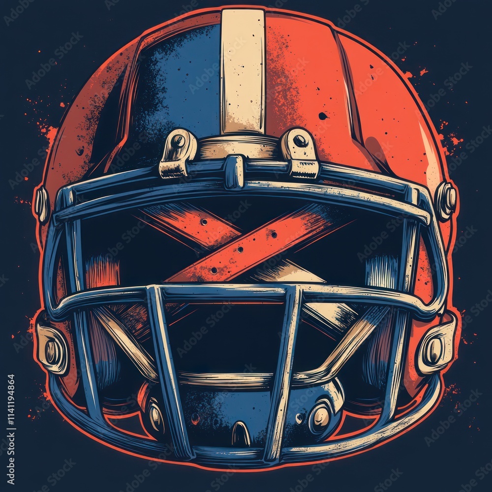 A stylized illustration of a football helmet with a bold color scheme and striking design. A stylized illustration of a football helmet with a bold color scheme and striking design.