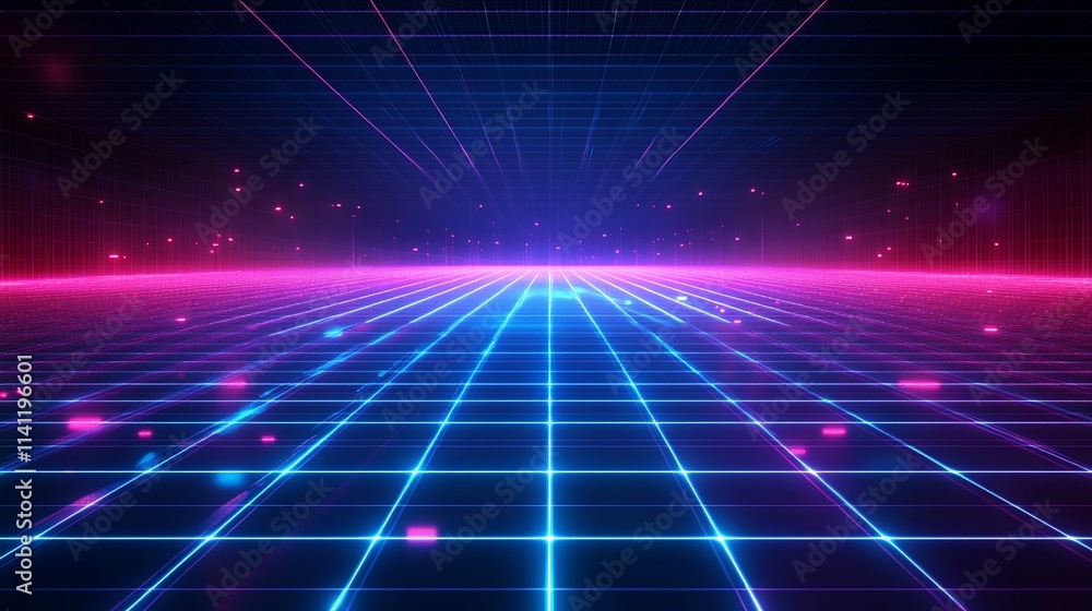 Neon grid landscape with glowing lines. Neon grid landscape with glowing lines.