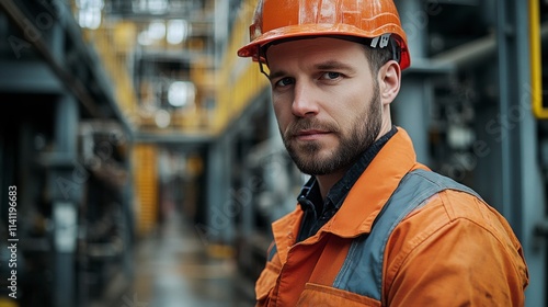 A double exposure image combining an engineer in a safety helmet with the backdrop of an oil plant, symbolizing the synergy between industrial technology, safety, and environmental work. photo