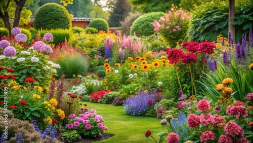 Wallpaper Mural Vibrant flowers blooming in a lush garden , nature, botanical, colorful, outdoors, bloom, flora, petals, stems, foliage, vibrant Torontodigital.ca