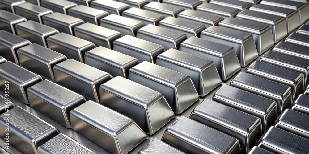 Rows of fine rhenium bars with one on top. rendering, rhenium, bars, rows, metal, shiny, industrial, precious, element Rows of fine rhenium bars with one on top. rendering, rhenium, bars, rows, metal, shiny, industrial, precious, element