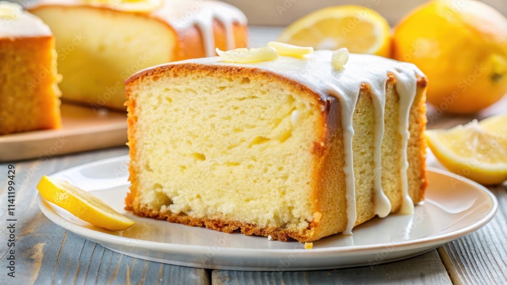 Delicious lemon pound cake slice with a bite missing, lemon cake, dessert, sweet, closeup, delicious, yellow, citrus, pastry Delicious lemon pound cake slice with a bite missing, lemon cake, dessert, sweet, closeup, delicious, yellow, citrus, pastry
