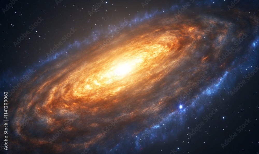 Spiral galaxy with bright core and swirling arms in deep space. Spiral galaxy with bright core and swirling arms in deep space.
