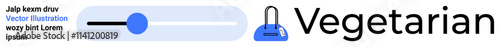 Toggle switch in center position next to a blue icon resembling a bell and the word Vegetarian. Ideal for website, dietary preferences, health blogs, food delivery apps, menus, nutrition apps, user