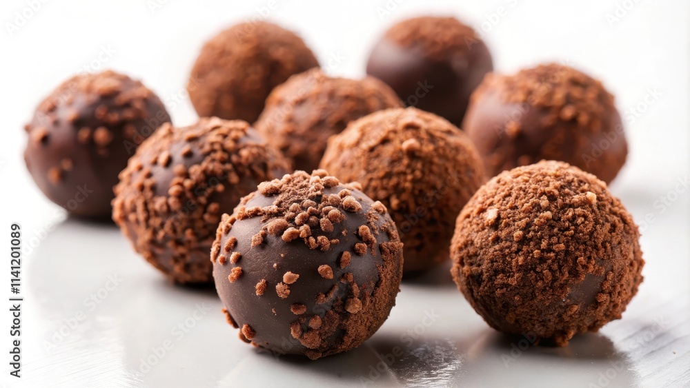 Dark chocolate truffles on a soft white background, soft chocolate background, close-up, soft chocolate background, close-up Dark chocolate truffles on a soft white background, soft chocolate background, close-up, soft chocolate background, close-up