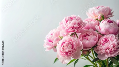 Fototapeta Naklejka Na Ścianę i Meble -  Softly blooming pink peonies against a serene white background, blooming flowers