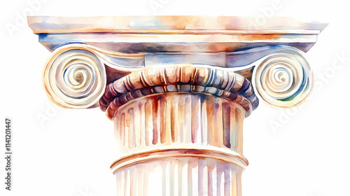 Watercolor ionic column isolated on white background. Ionic. Illustration
