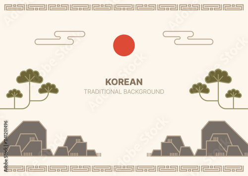 Korean traditional illustration background. Asian culture pattern graphic design poster. 