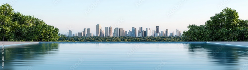 Fototapeta premium Infinity Pool Cityscape Reflection Tranquility