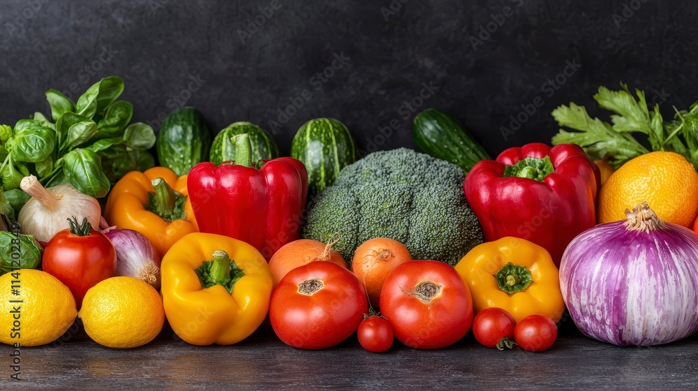 Vibrant Colorful Fresh Vegetables and Fruits Abundance Vibrant Colorful Fresh Vegetables and Fruits Abundance