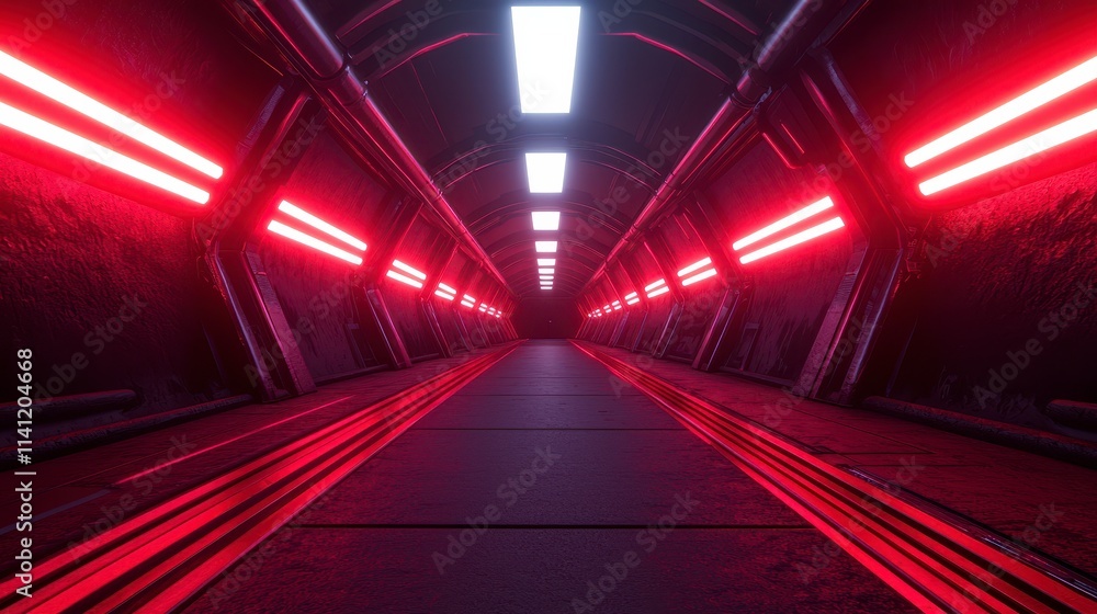 Futuristic Red Neon Corridor A Sci-Fi Tunnel of Light Futuristic Red Neon Corridor A Sci-Fi Tunnel of Light