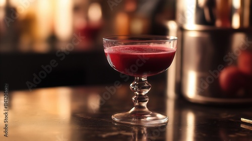 Frozen red Clericot cocktail on kitchen counter, refreshing drink preparation photo