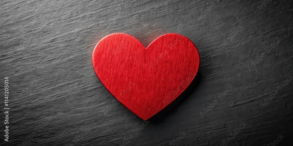 Obraz premium A single red heart-shaped sticker with a subtle texture on a dark gray or black background, isolated and centered, abstract art, contemporary art