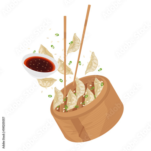 Vector Illustration Logo Clipart levitation Steamed gyoza or jiaozi dumpling