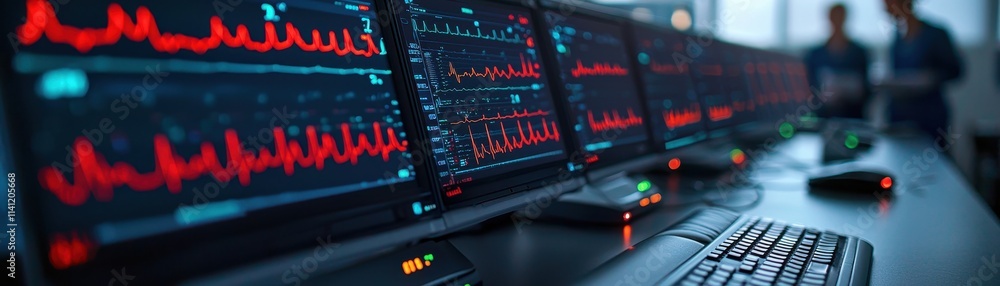 Medical Lab Monitors Displaying Heart Rate Data