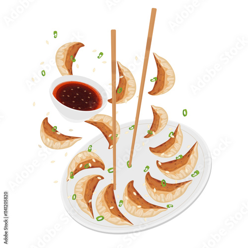 Vector Illustration Logo Clipart levitation grilled gyoza or jiaozi dumpling
