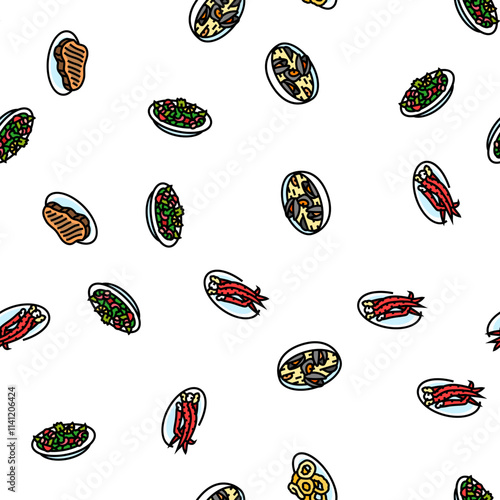 sea cuisine italian cook greece vector seamless pattern thin line illustration