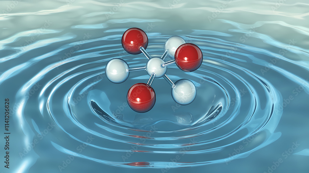 Fototapeta premium Create an image of a salt molecule (nacl) dissociating in water, highlighting the ionic bonds between sodium and chloride ions. Ionic. Illustration