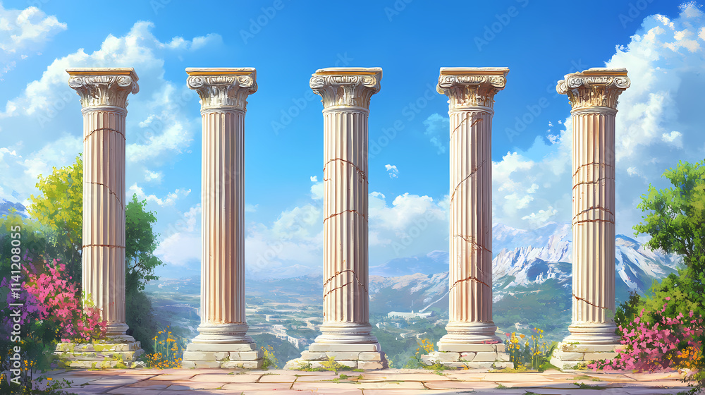 Four classical columns in ancient greek and roman architecture: doric, ionic, corinthian, and tuscan. Ionic. Illustration Four classical columns in ancient greek and roman architecture: doric, ionic, corinthian, and tuscan. Ionic. Illustration