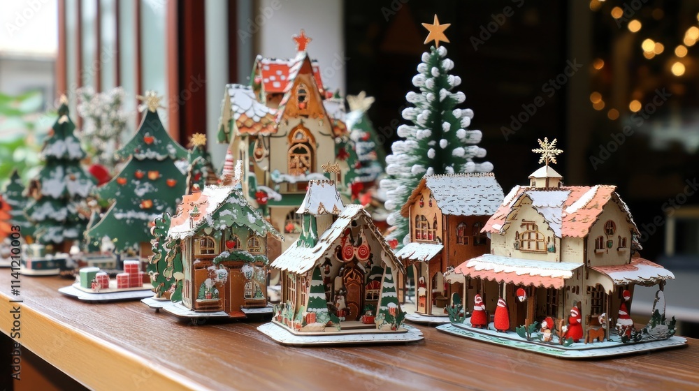Miniature Christmas Village Houses and Trees Display Miniature Christmas Village Houses and Trees Display