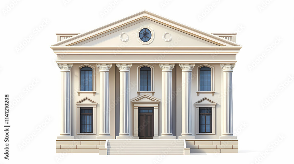 Bank building clipart, finance element, realistic illustration, architectural details, isolated on white background. Ionic. Illustration Bank building clipart, finance element, realistic illustration, architectural details, isolated on white background. Ionic. Illustration