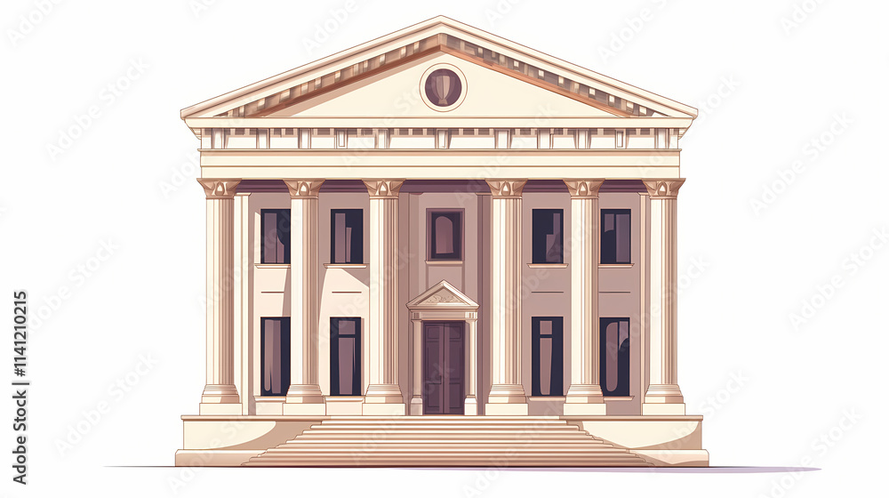Obraz premium Bank building clipart, finance element, realistic illustration, architectural details, isolated on white background. Ionic. Illustration