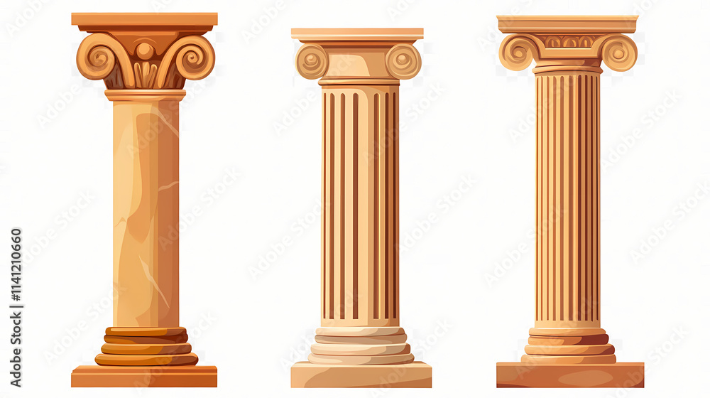 Collection of greek column designs, greek columns with transparent background. Ionic. Illustration Collection of greek column designs, greek columns with transparent background. Ionic. Illustration