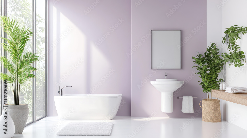 Minimalist contemporary toilet with natural light and purple accents Minimalist contemporary toilet with natural light and purple accents