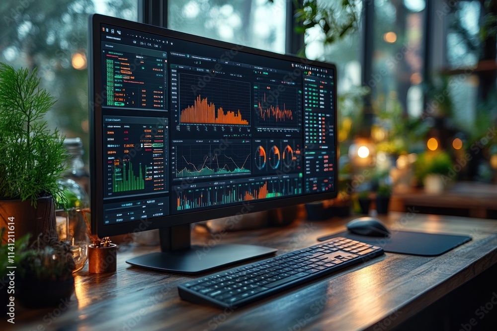 Computer Screen with Colorful Financial Growth Graphs in Modern Flat Design Computer Screen with Colorful Financial Growth Graphs in Modern Flat Design