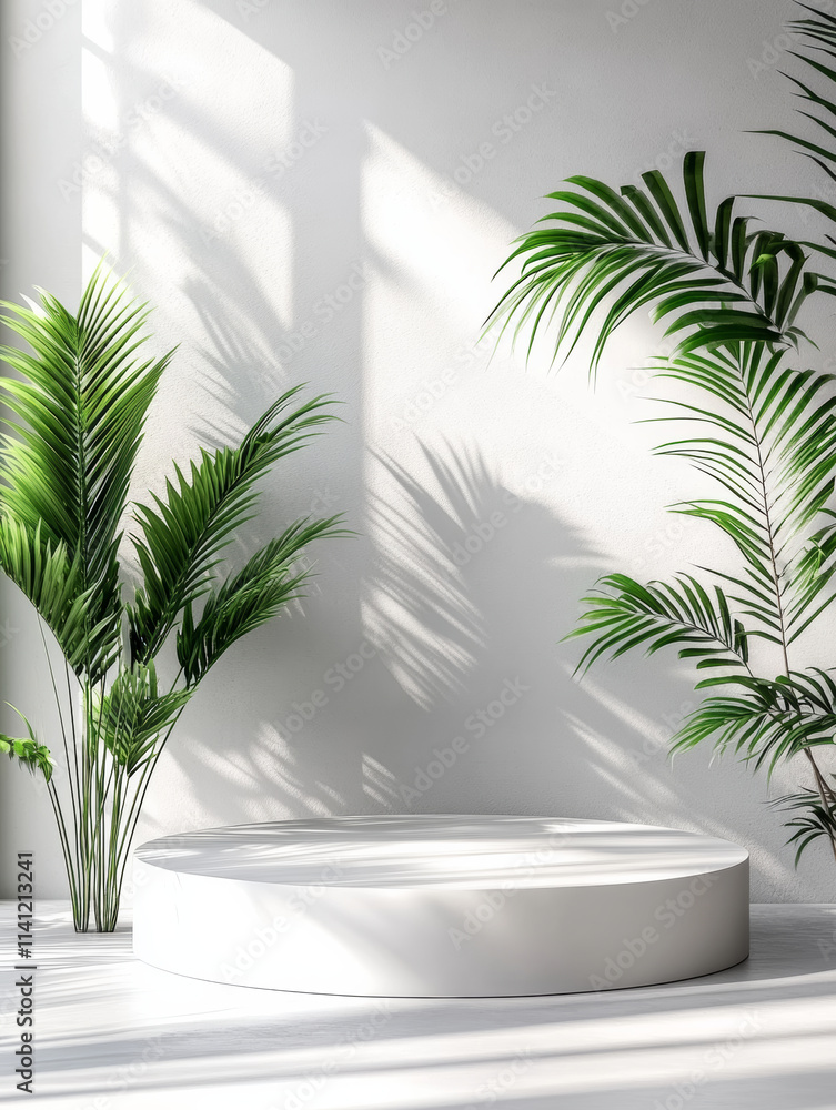 Fototapeta premium Indoor green plant background e-commerce product exhibition booth