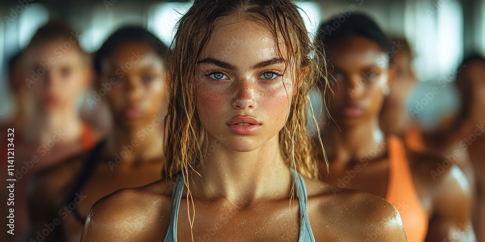Diverse athletes smiling together in a gym during a group training session for a healthy lifestyle in pilates class Diverse athletes smiling together in a gym during a group training session for a healthy lifestyle in pilates class
