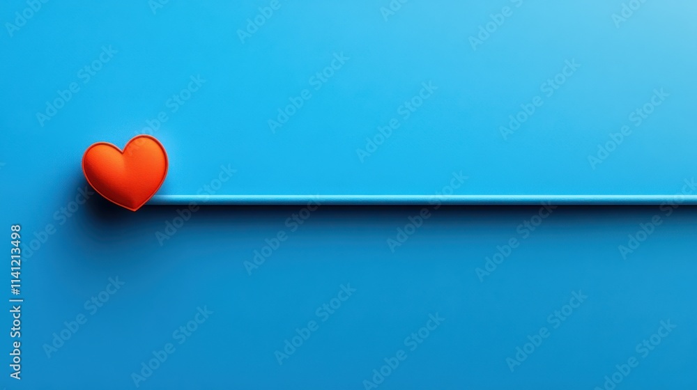 Red Heart on Blue Line Minimalist Background Love Romance Valentine s Day Healthcare Red Heart on Blue Line Minimalist Background Love Romance Valentine s Day Healthcare